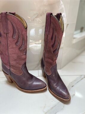 Vintage Frye Deep Purple Bear Claw Cowgirl Boots - 7
